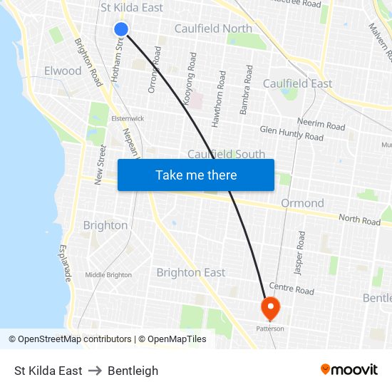 St Kilda East to Bentleigh map