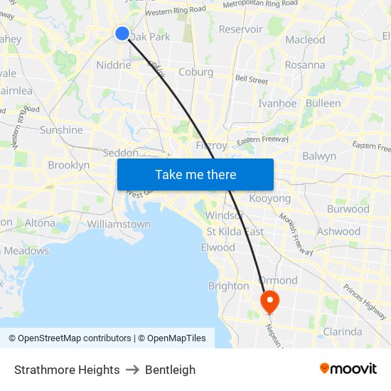 Strathmore Heights to Bentleigh map