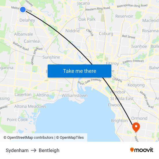 Sydenham to Bentleigh map