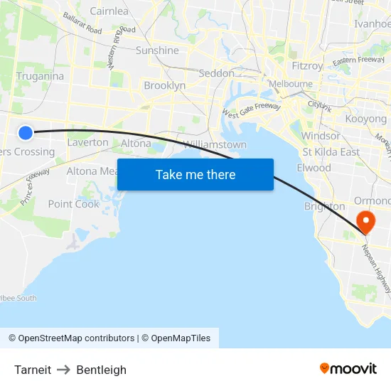 Tarneit to Bentleigh map