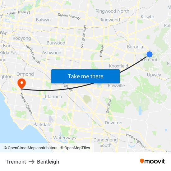 Tremont to Bentleigh map