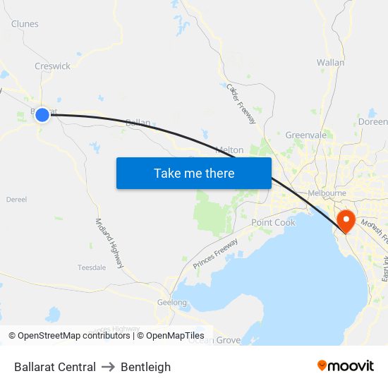 Ballarat Central to Bentleigh map