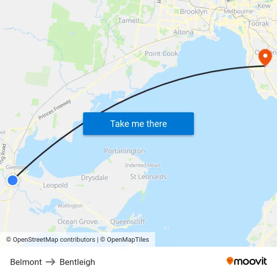 Belmont to Bentleigh map