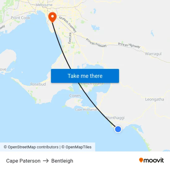 Cape Paterson to Bentleigh map