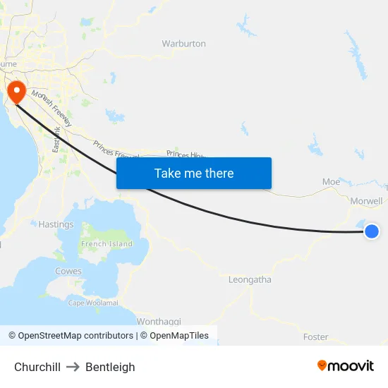 Churchill to Bentleigh map