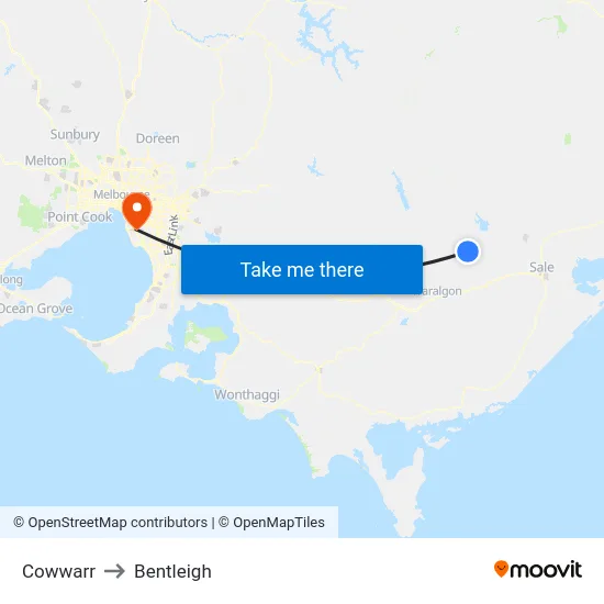 Cowwarr to Bentleigh map