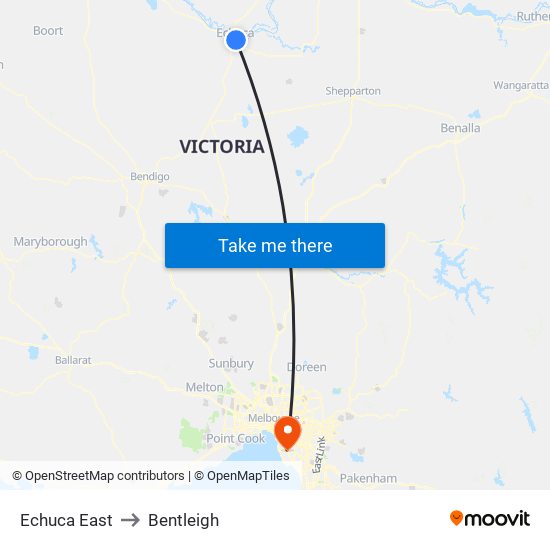 Echuca East to Bentleigh map