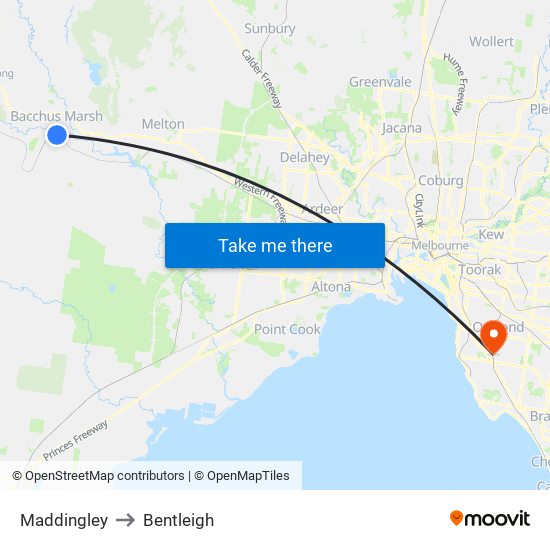 Maddingley to Bentleigh map