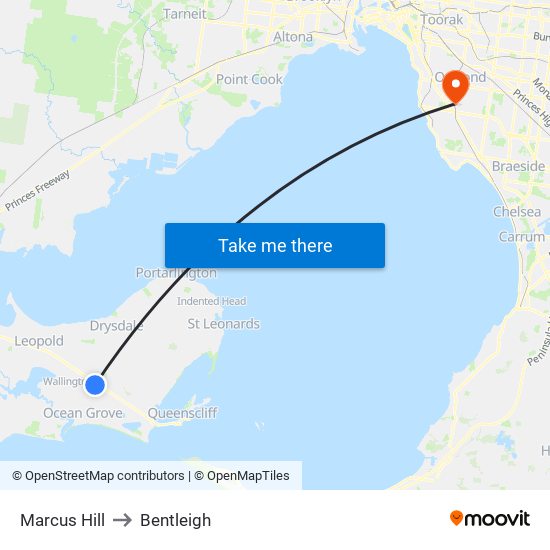 Marcus Hill to Bentleigh map