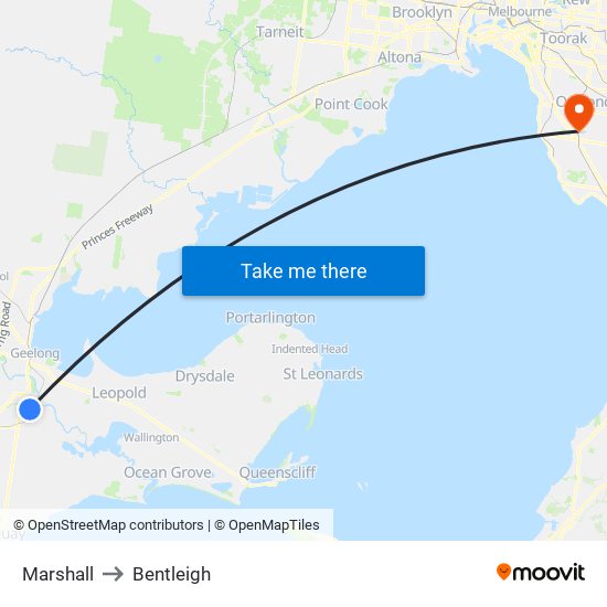 Marshall to Bentleigh map
