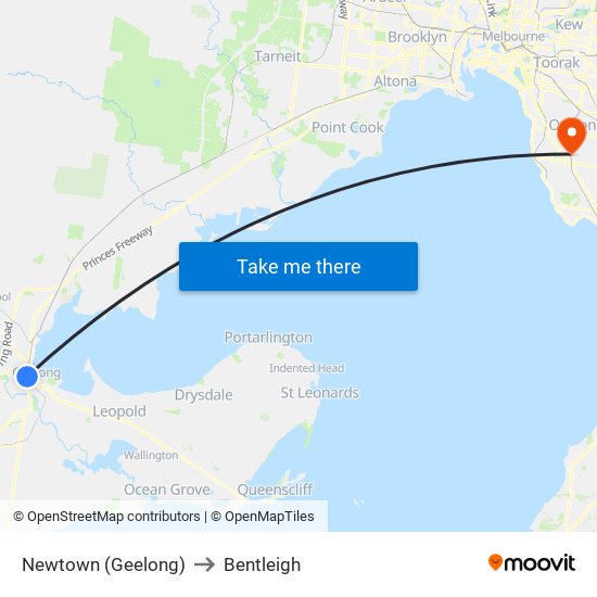 Newtown (Geelong) to Bentleigh map