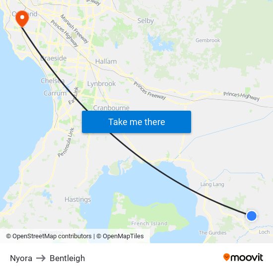 Nyora to Bentleigh map