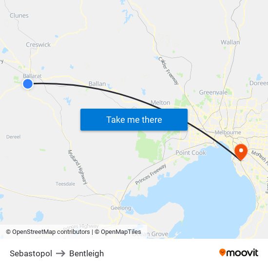 Sebastopol to Bentleigh map