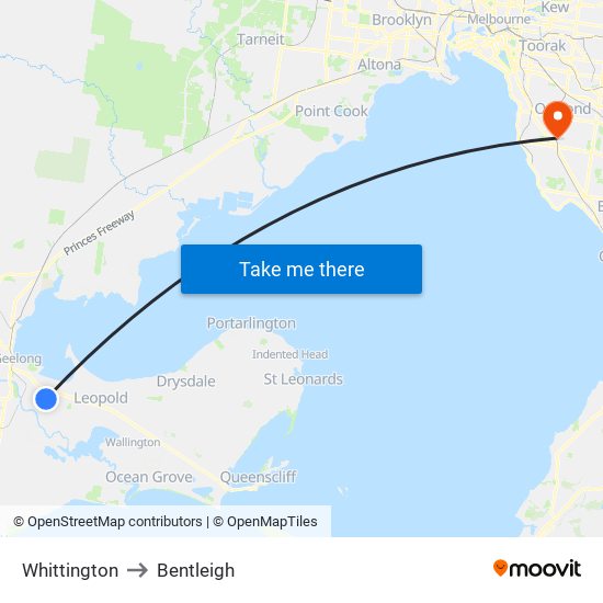 Whittington to Bentleigh map