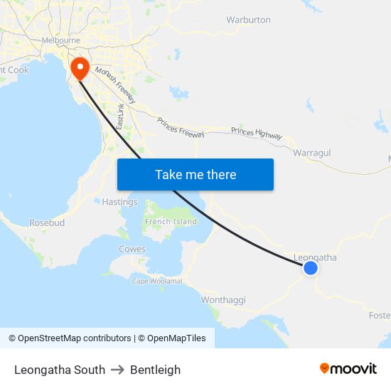 Leongatha South to Bentleigh map