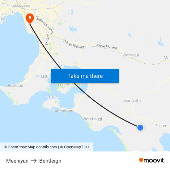 Meeniyan to Bentleigh map