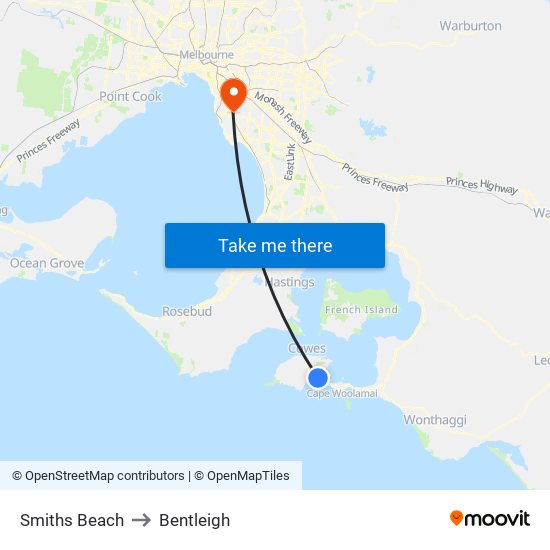Smiths Beach to Bentleigh map