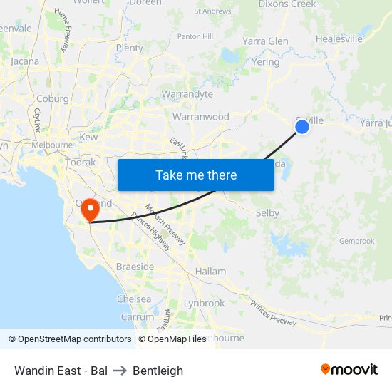 Wandin East - Bal to Bentleigh map