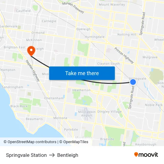 Springvale Station to Bentleigh map