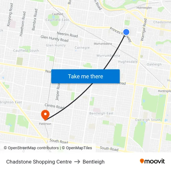 Chadstone Shopping Centre to Bentleigh map