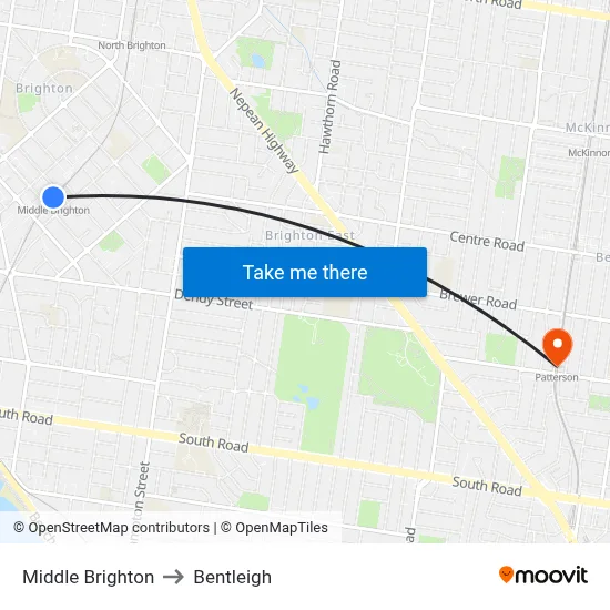 Middle Brighton to Bentleigh map