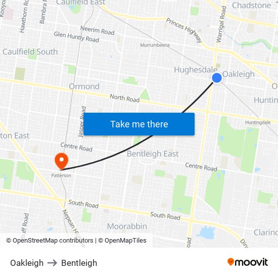 Oakleigh to Bentleigh map