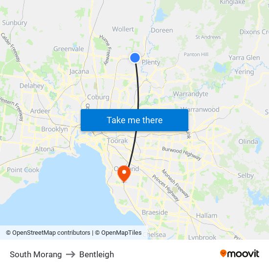 South Morang to Bentleigh map
