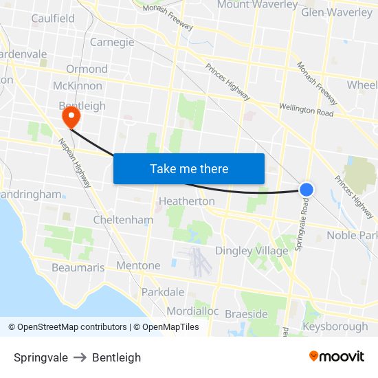 Springvale to Bentleigh map