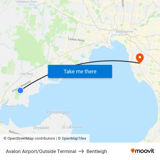 Avalon Airport/Outside Terminal to Bentleigh map