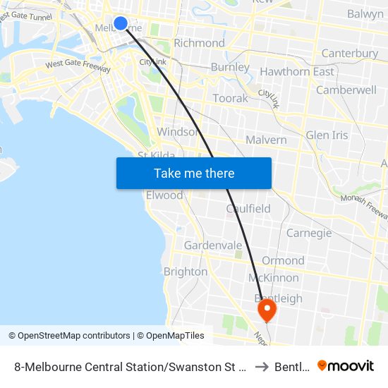 8-Melbourne Central Station/Swanston St (Melbourne City) to Bentleigh map