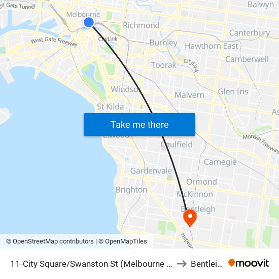 11-City Square/Swanston St (Melbourne City) to Bentleigh map