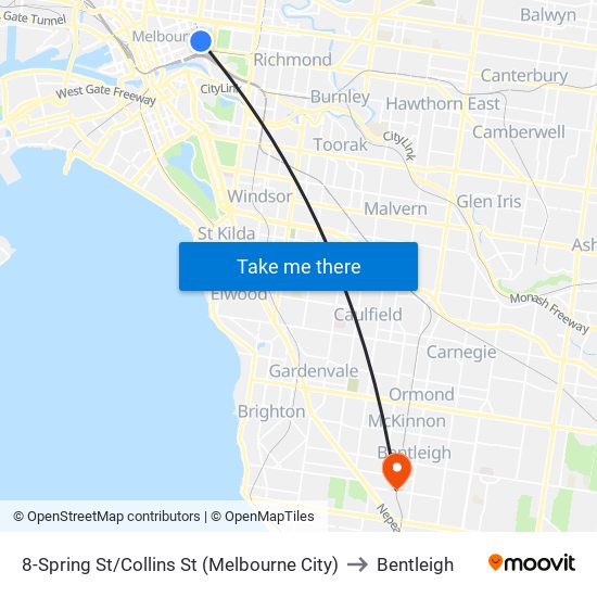 8-Spring St/Collins St (Melbourne City) to Bentleigh map