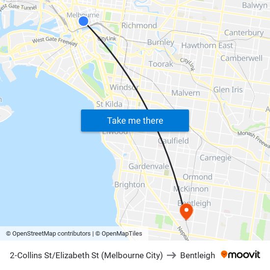 2-Collins St/Elizabeth St (Melbourne City) to Bentleigh map