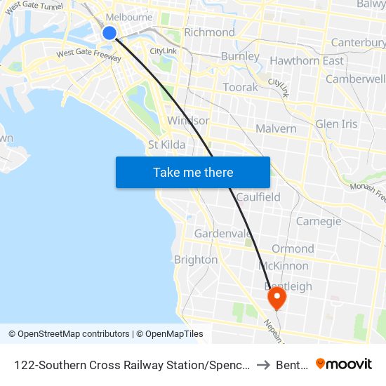 122-Southern Cross Railway Station/Spencer St (Melbourne City) to Bentleigh map