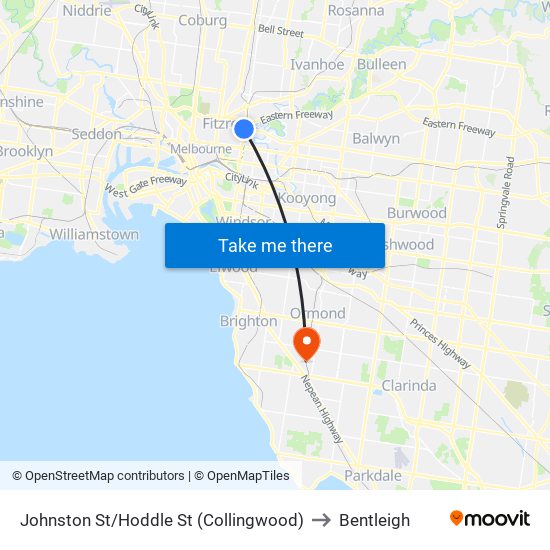 Johnston St/Hoddle St (Collingwood) to Bentleigh map