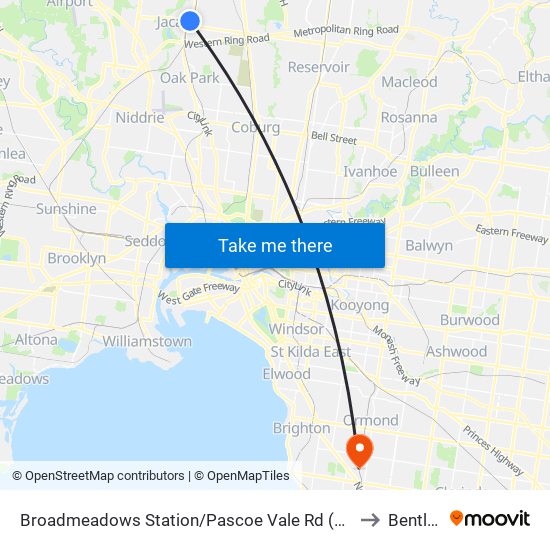 Broadmeadows Station/Pascoe Vale Rd (Broadmeadows) to Bentleigh map