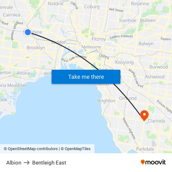 Albion to Bentleigh East map