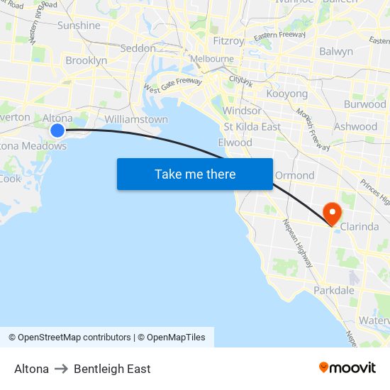 Altona to Bentleigh East map