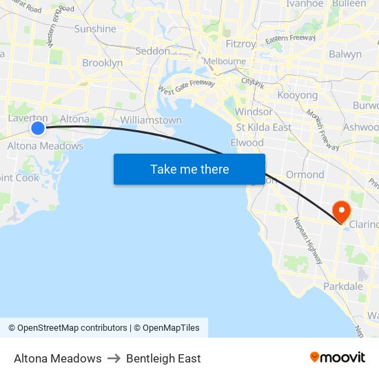 Altona Meadows to Bentleigh East map