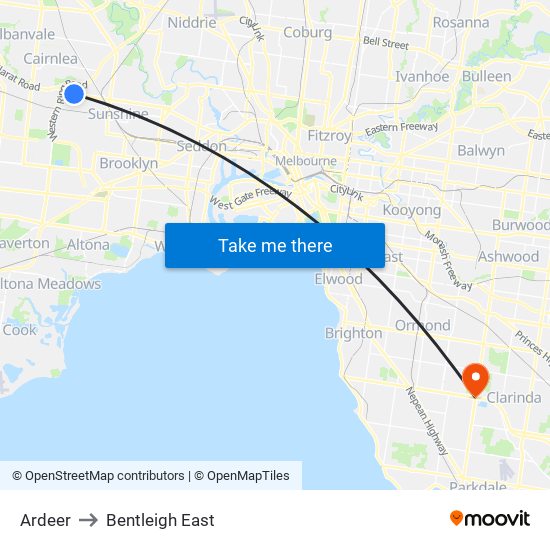 Ardeer to Bentleigh East map