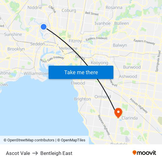 Ascot Vale to Bentleigh East map