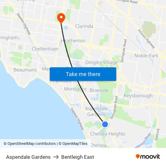 Aspendale Gardens to Bentleigh East map