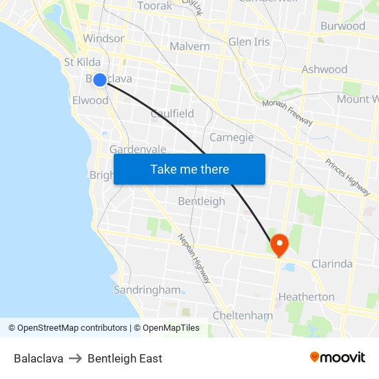 Balaclava to Bentleigh East map