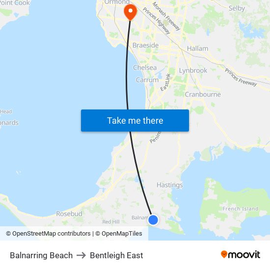 Balnarring Beach to Bentleigh East map