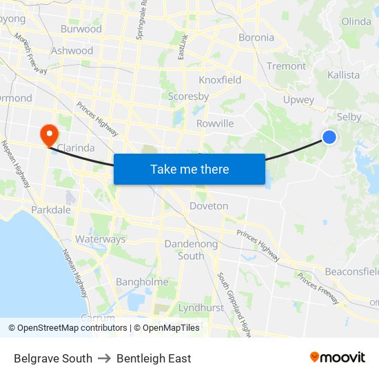 Belgrave South to Bentleigh East map