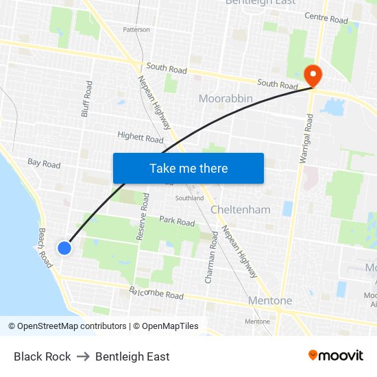 Black Rock to Bentleigh East map