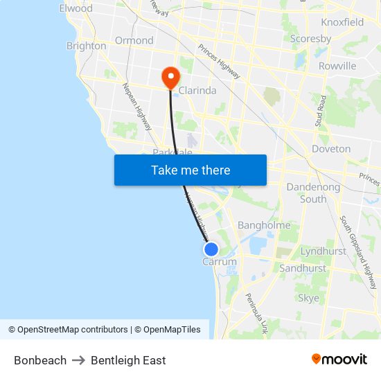 Bonbeach to Bentleigh East map