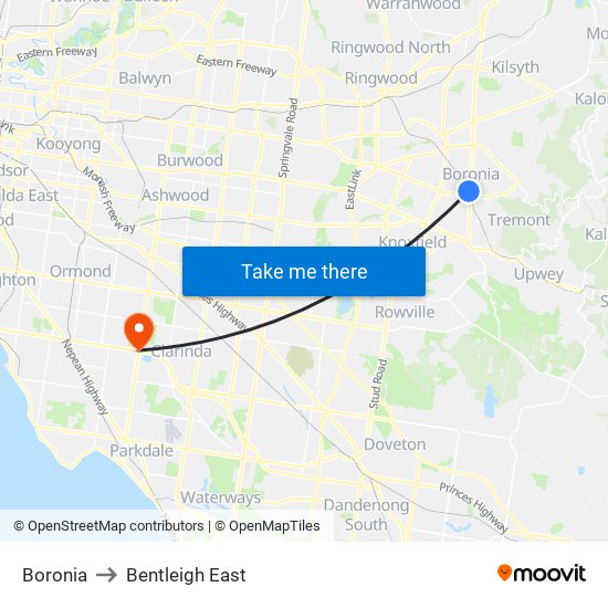 Boronia to Bentleigh East map