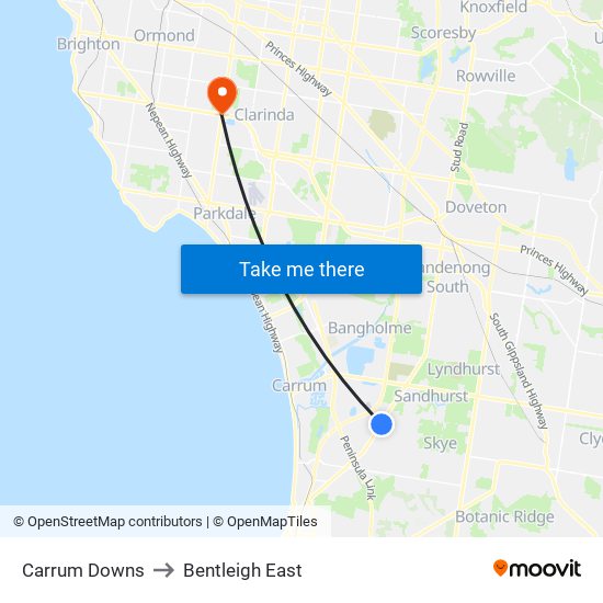 Carrum Downs to Bentleigh East map