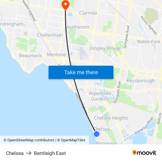 Chelsea to Bentleigh East map